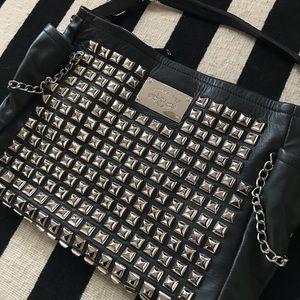 Queen & Cult Black Leather Silver Studded Bag